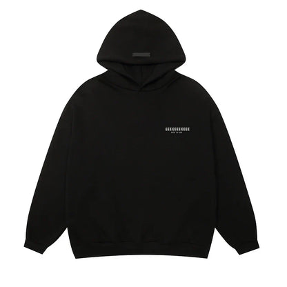 Black oversized hoodie with minimalist white logo and back tag from classic brand hoodies hiphop streetwear oversize set quality fleece sweatshirts
