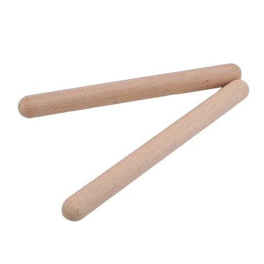 Natural wood-colored smooth wooden claves with rounded ends classic claves rhythm percussion instrument for kids