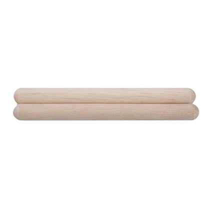 Two light-colored wooden classic claves rhythm sticks with smooth ends for kid children musical percussion use