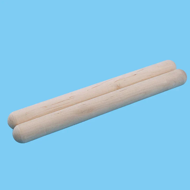 Two natural wood classic claves rhythm sticks with smooth rounded ends for kid children musical percussion use