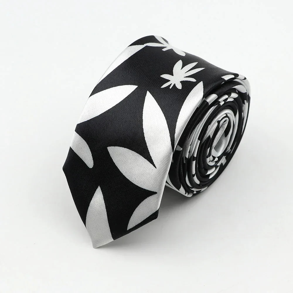 Classic fashion men’s skinny tie colorful with musical notes printed black and silver polyester width necktie party gift
