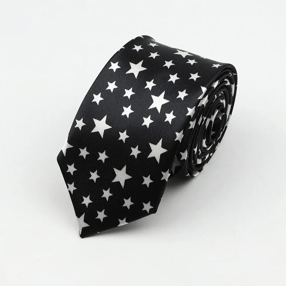 Black tie with white star pattern skinny tie colorful polyester width necktie party gift accessory
