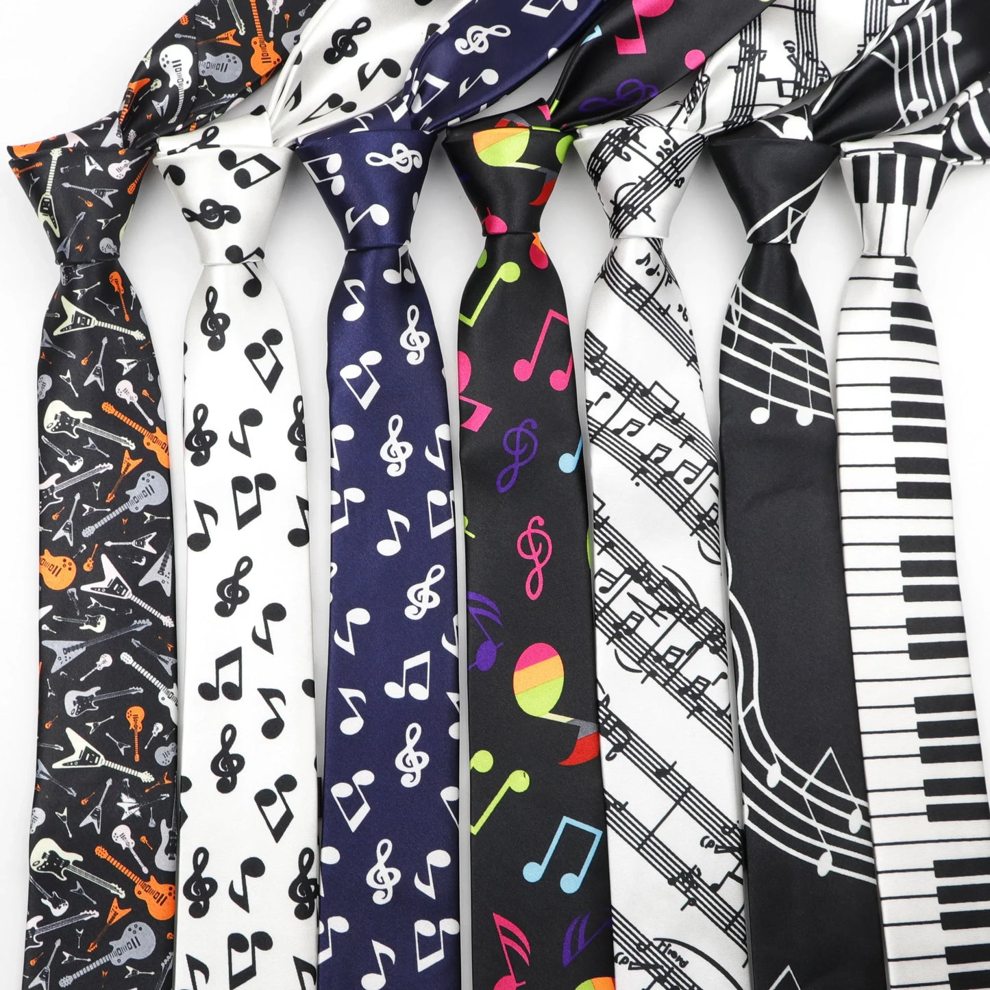 A collection of colorful musical notes skinny ties 5cm width polyester necktie party gift accessory with piano guitar motifs