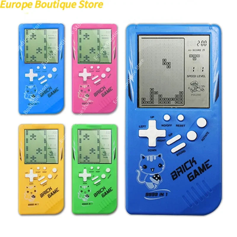 Blue classic handheld game console with cat design and multiple color options for kids game console and music playback