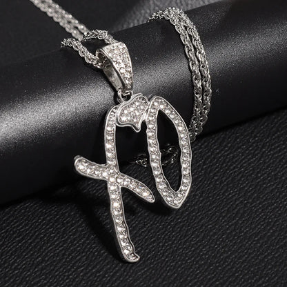Silver rhinestone-encrusted letter xo necklace with braided chain classic hip hop rap party jewelry for men and women