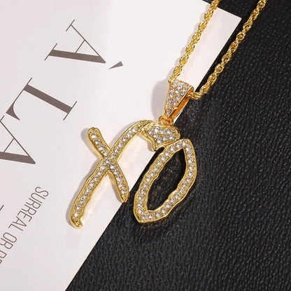 Gold classic hip hop necklace cubic zirconia pendant with xo design for men and women rap party jewelry