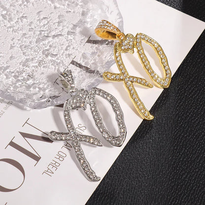 Two sparkling gold and silver letter xo necklace pendants with clear crystals classic hip hop rap party jewelry