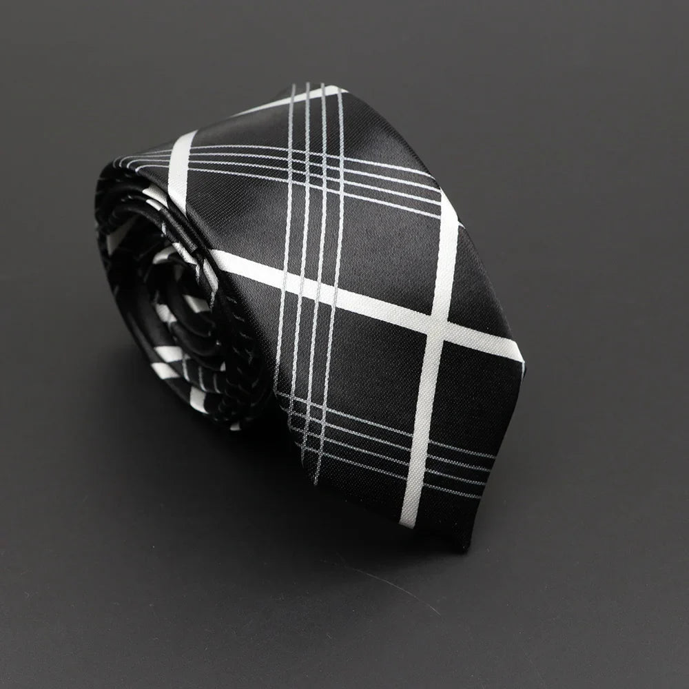 Black and white plaid silk tie with classic crisp pattern complements classic musical notes printed tie collection