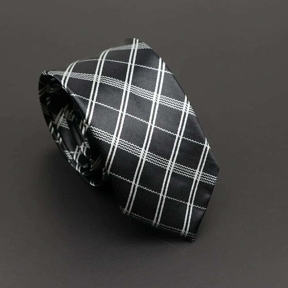 Classic musical notes printed tie in silky narrow neckties design featuring black tie with white plaid wavy lines