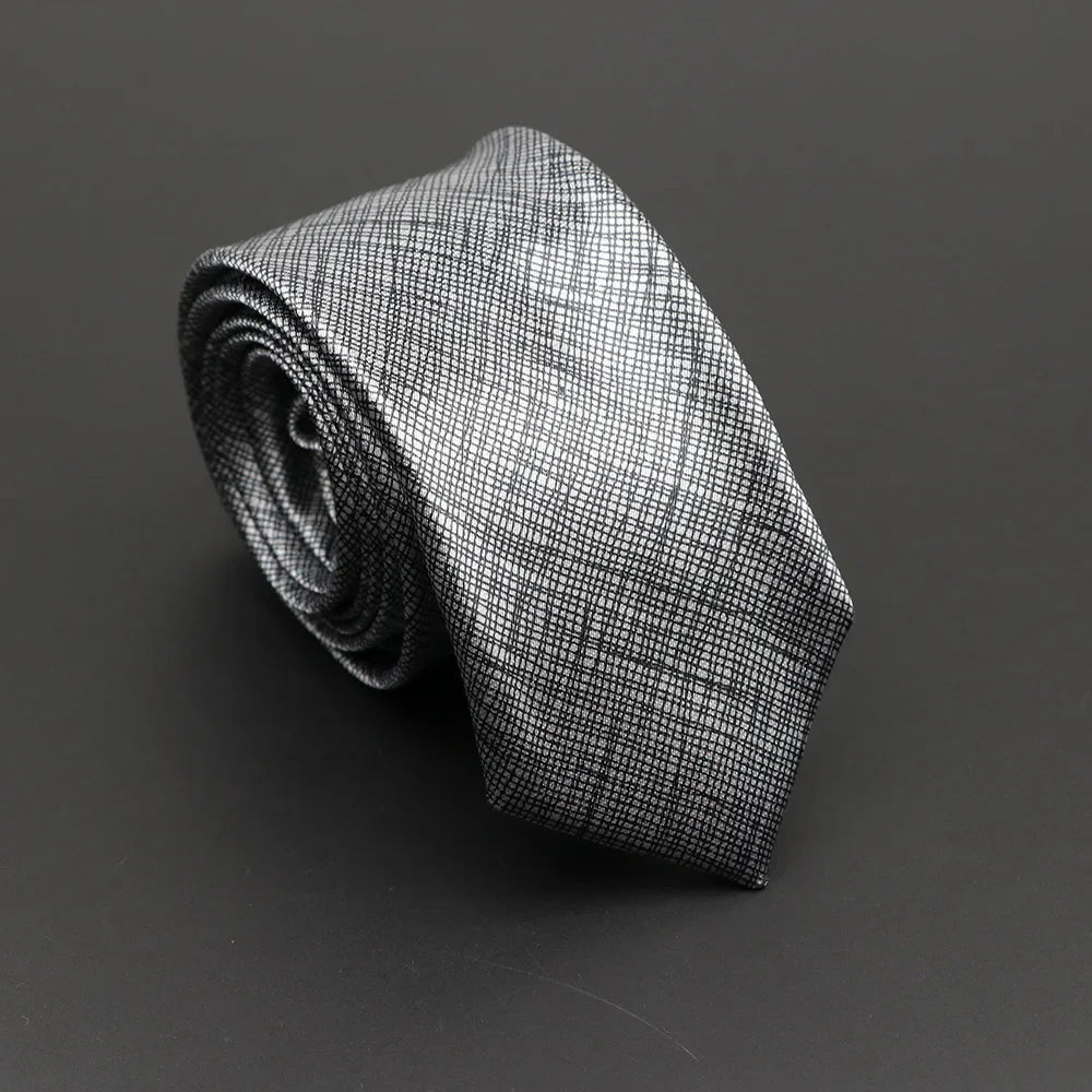 A classic musical notes silky narrow necktie in silver gray with subtle woven grid pattern crafted from smooth silk-like fabric
