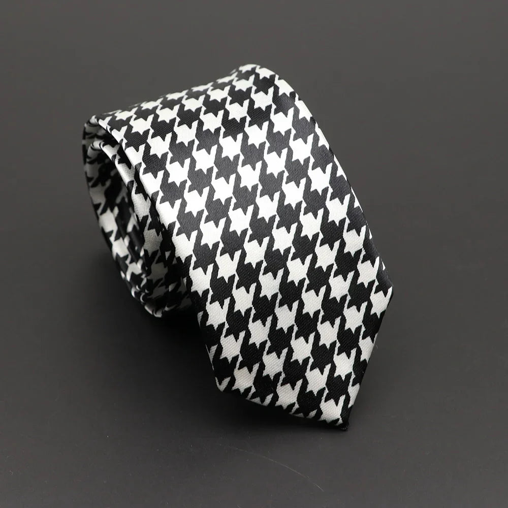 Classic musical notes silky narrow neckties with black and white houndstooth pattern for elegant unisex style