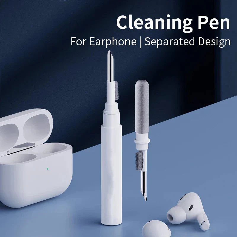 White cleaner kit earphones cleaning pen with brush tip and fine-point tool for earbuds and headset cleaning
