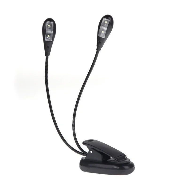Black dual arms clip-on music stand light with flexible gooseneck led for piano violin musical instruments performance
