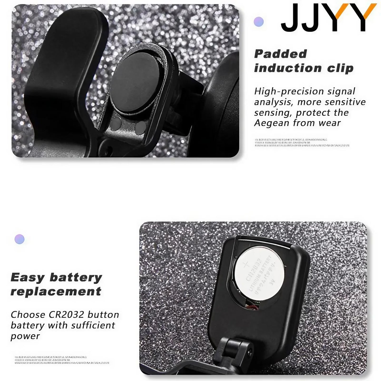 Black jjyy padded induction clip with circular battery compartment and hinge design for digital guitar tuner degree rotatable lcd
