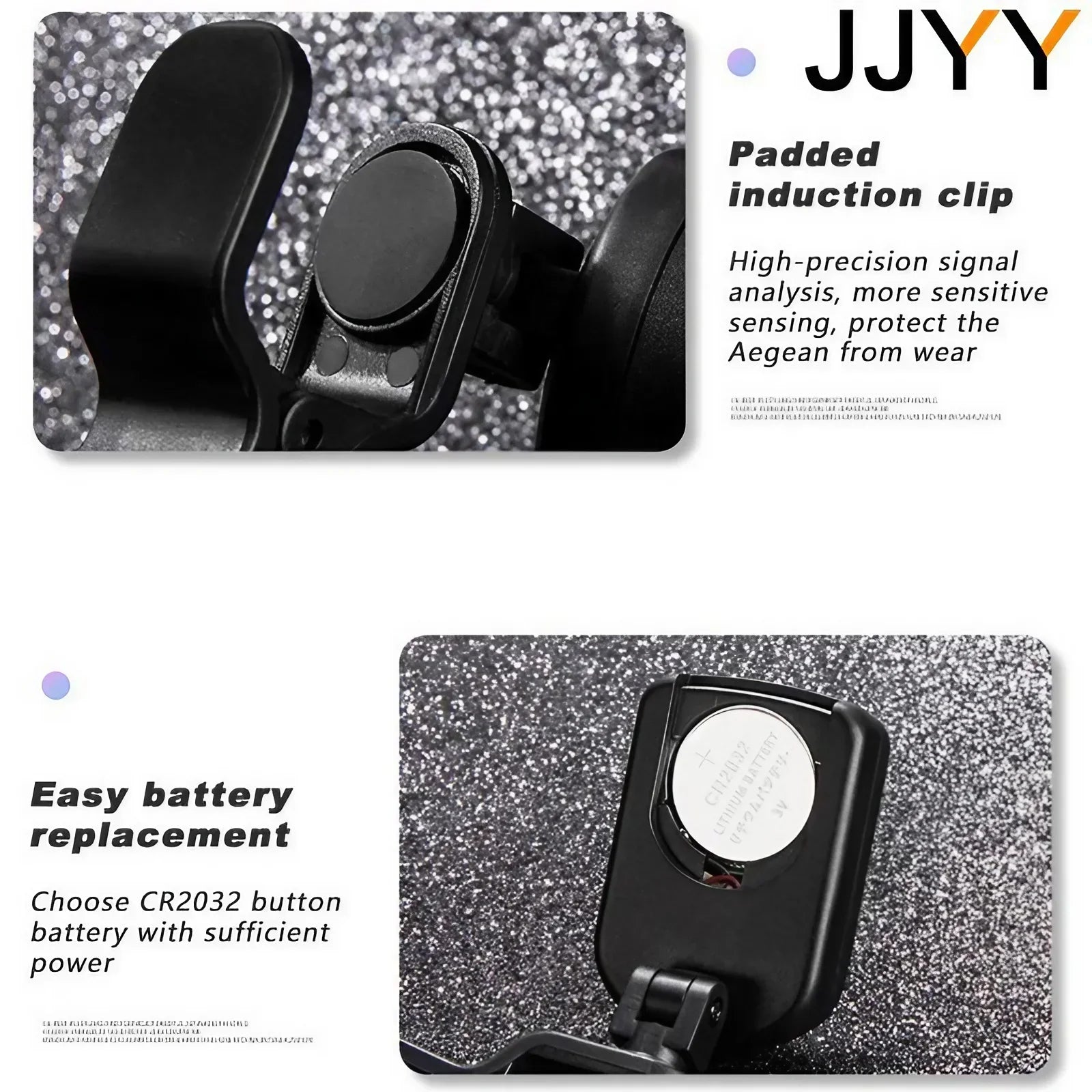 Black jjyy padded induction clip with circular battery compartment and hinge design for digital guitar tuner degree rotatable lcd