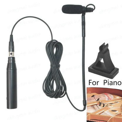 Black gooseneck musical instrument microphone with foam windscreen and phantom power input for piano guitar saxophone violin