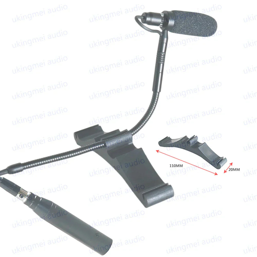 Black gooseneck musical instrument microphone with foam windscreen and phantom power input for guitar saxophone violin