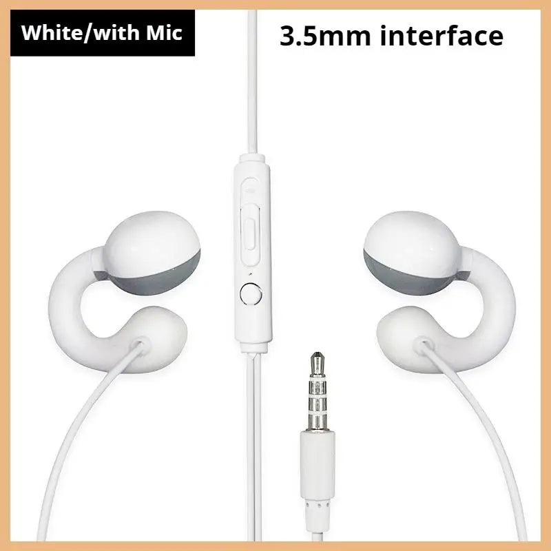 White clip-on wired headphones with 3.5mm interface soft silicone tips built-in mic sports music earbuds handfree sport gamer headset earphones