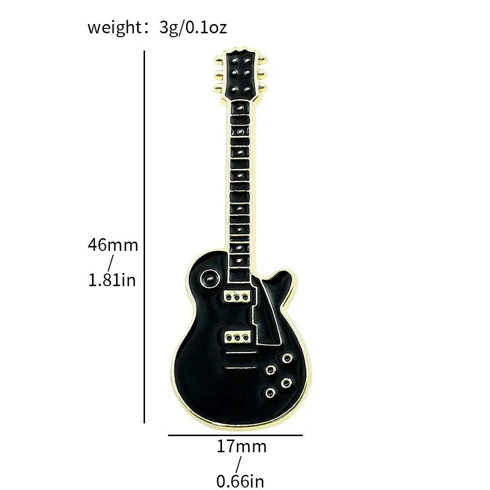 Black enamel metal guitar enamel pin with gold trim and glossy finish accessories rock band band guitar brooch