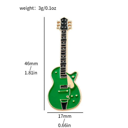 Green enamel metal guitar enamel pin with black and gold accents band guitar brooch for clothing accessories rock band