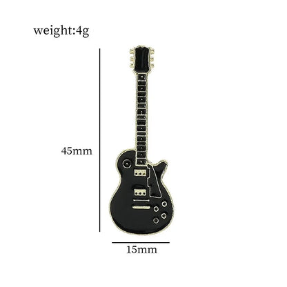 Black enamel accessories rock band metal guitar enamel pin shaped like a guitar with silver-toned detailing