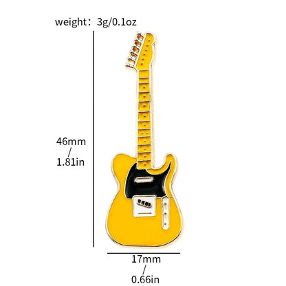 Yellow enamel metal guitar enamel pin with black pickguard and white details band guitar brooch accessories rock band