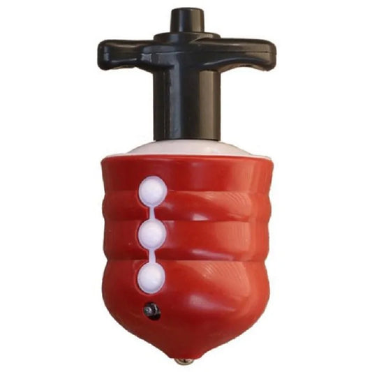 Red plastic colorful flash led toy top with black handle and white bead accents for laser music spinning play