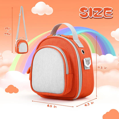 Orange and gray insulated yoto mini holder carrying bag with mesh front panel and zipper closures for cards organizer case