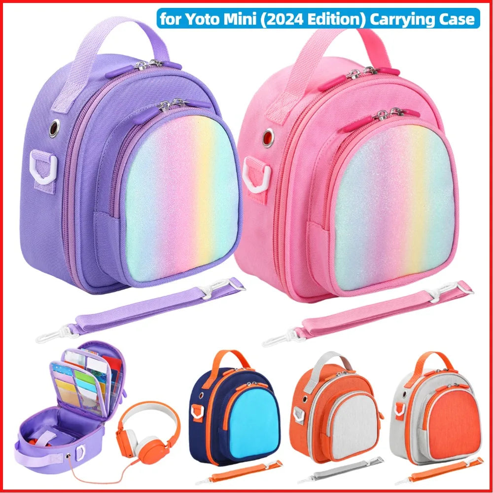 Pastel-colored rainbow-gradient fabric holder carrying bag compatible with yoto mini 2024 edition cards organizer case