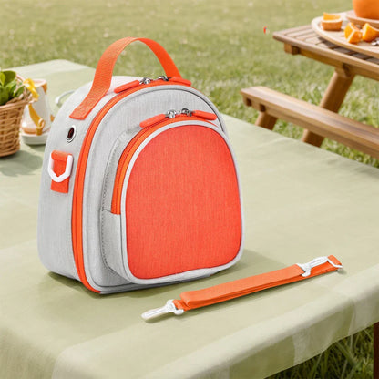 A vibrant orange and gray insulated holder carrying bag with handle and straps compatible with yoto mini cards organizer case