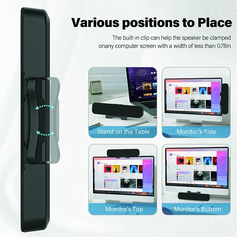 Black plastic adjustable clip speaker mount for desktop computer mini speaker u24 with audio usb interface