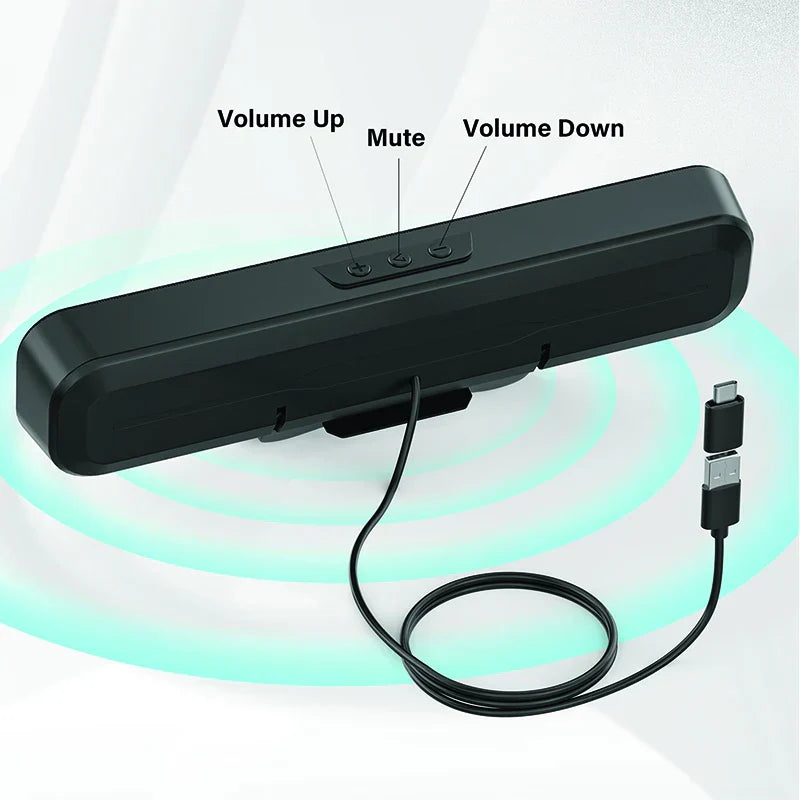 Black rectangular desktop computer mini speaker u24 with audio usb interface and volume control buttons on top