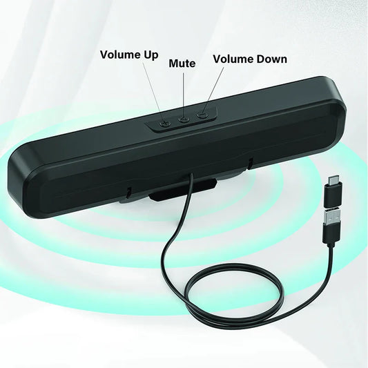 Black rectangular desktop computer mini speaker u24 with audio usb interface and volume control buttons on top