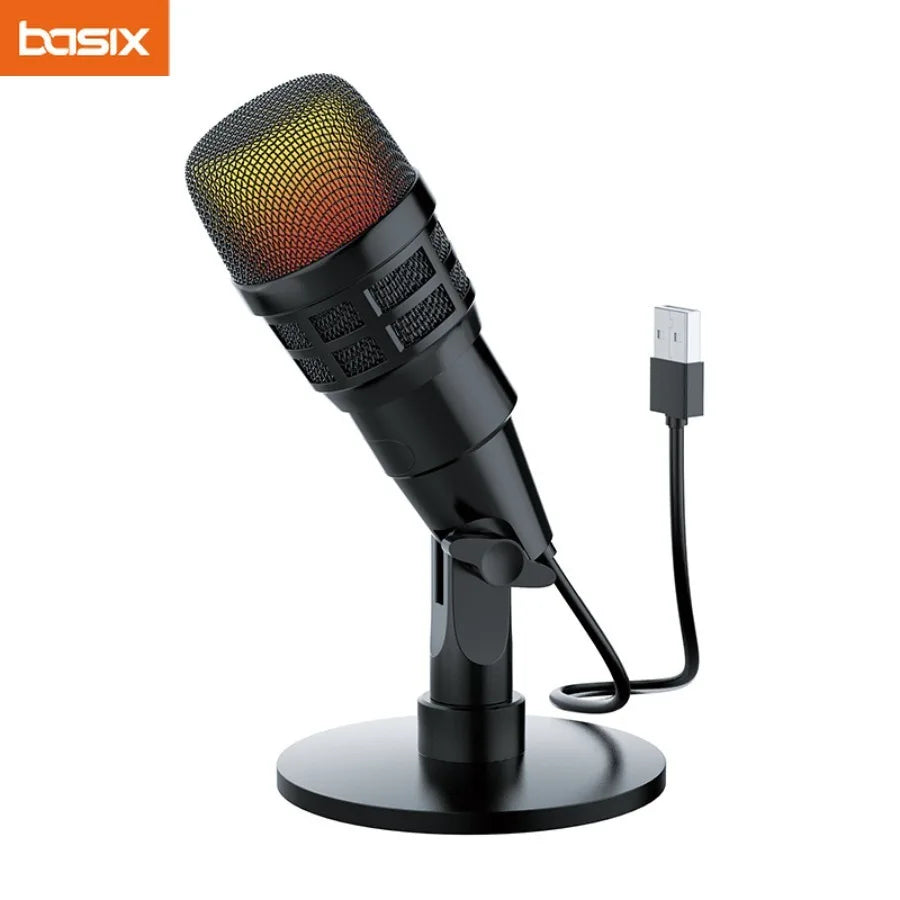 Black basix usb computer microphone with gradient mesh grille and noise cancelling for podcast and karaoke use