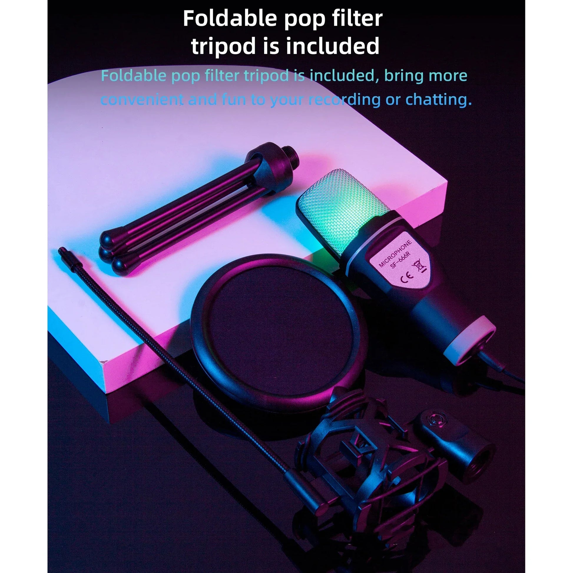 Black and silver condenser gaming microphone sf-468 with mesh grille for computer professional gaming live streaming podcast