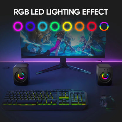 Black rgb led gaming keyboard with illuminated keys and sleek design paired with aux home office pc speaker for macbook desktop notebook