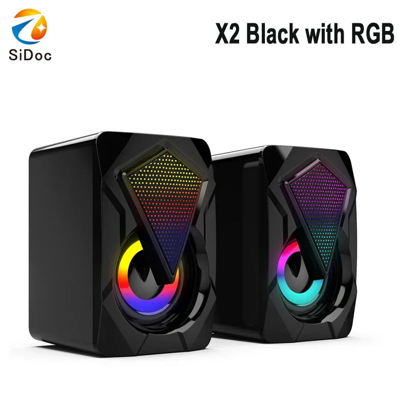 Black sidoc x2 computer speakers with rgb lighting aux home office pc speaker for macbook desktop notebook use