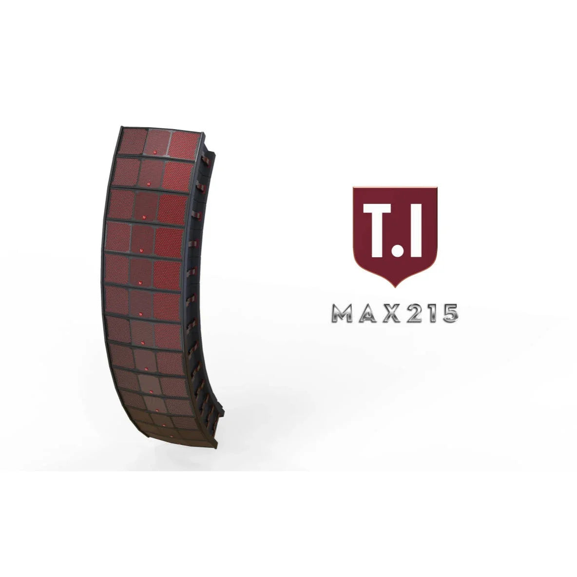 Curved modular led display panel with dark red illuminated surface and black frame for concerts music production live events