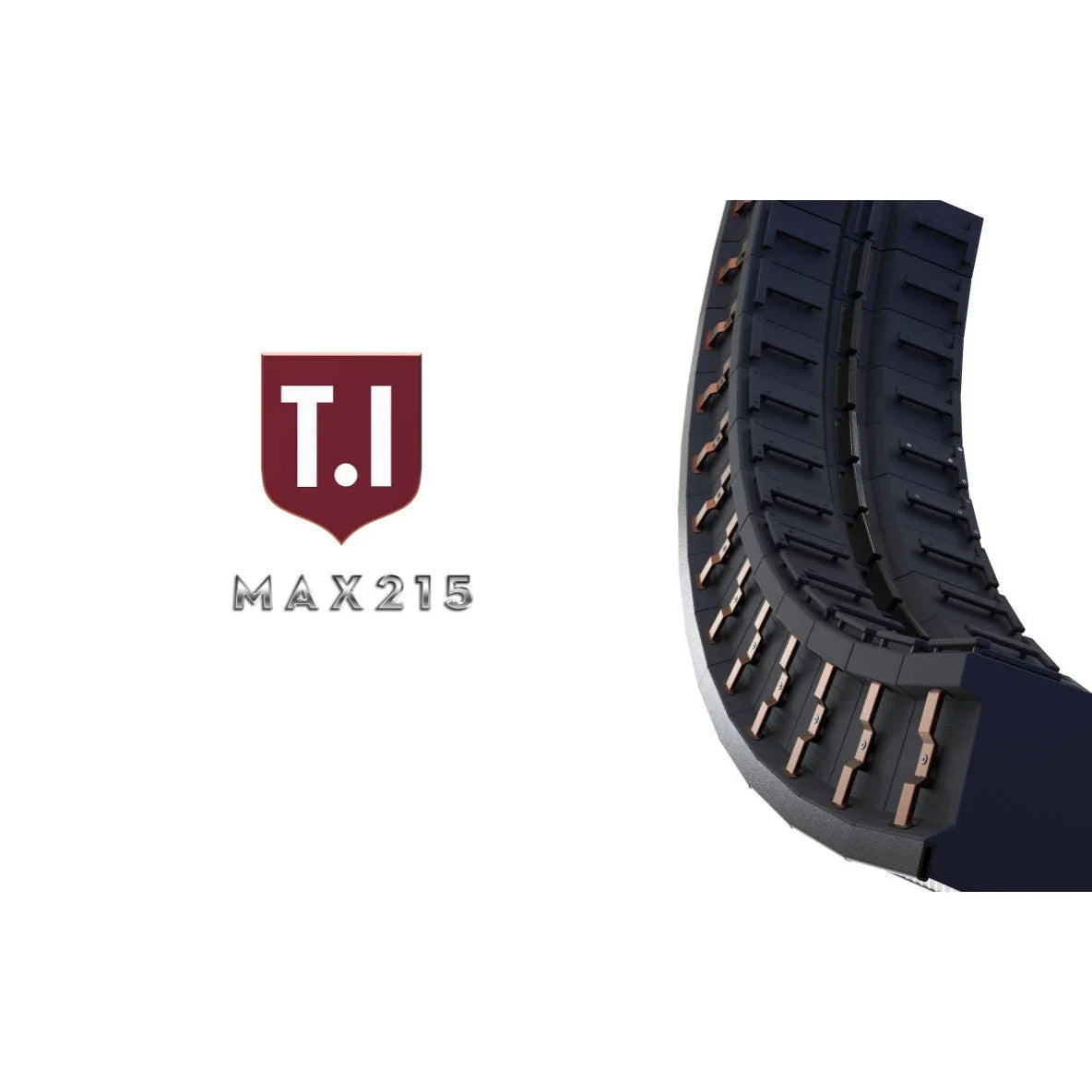 Dark blue industrial conveyor belt with copper rollers model max215 by t.i. for professional sound equipment 750px height