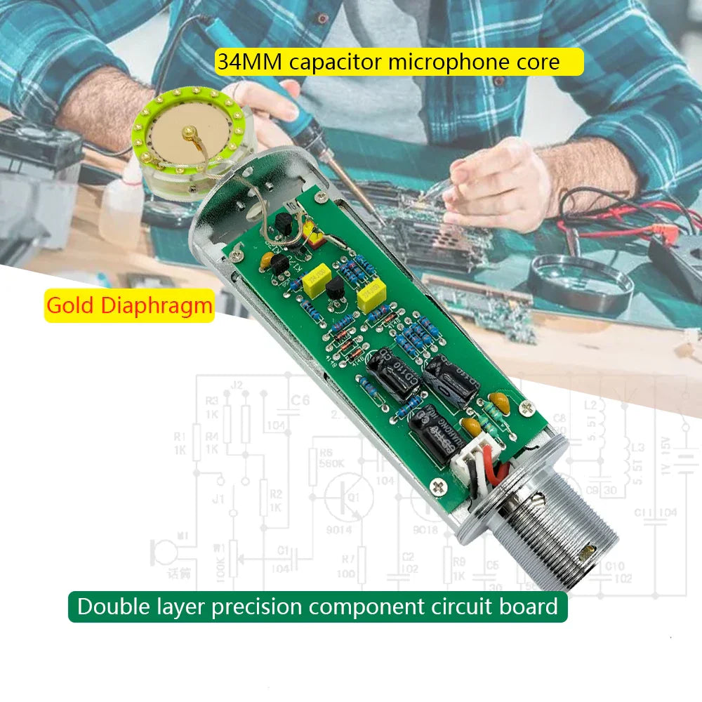 34mm condenser microphone professional core with gold diaphragm and double layer circuit for laptop wired karaoke stand mikrofon audio