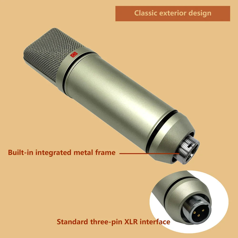 Silver condenser microphone professional with mesh grille and metal frame for laptop wired karaoke and stand mikrofon audio