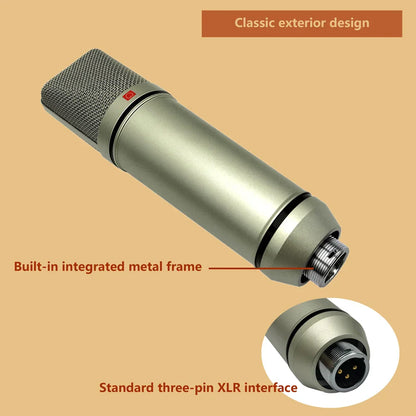 Silver condenser microphone professional with mesh grille and metal frame for laptop wired karaoke and stand mikrofon audio