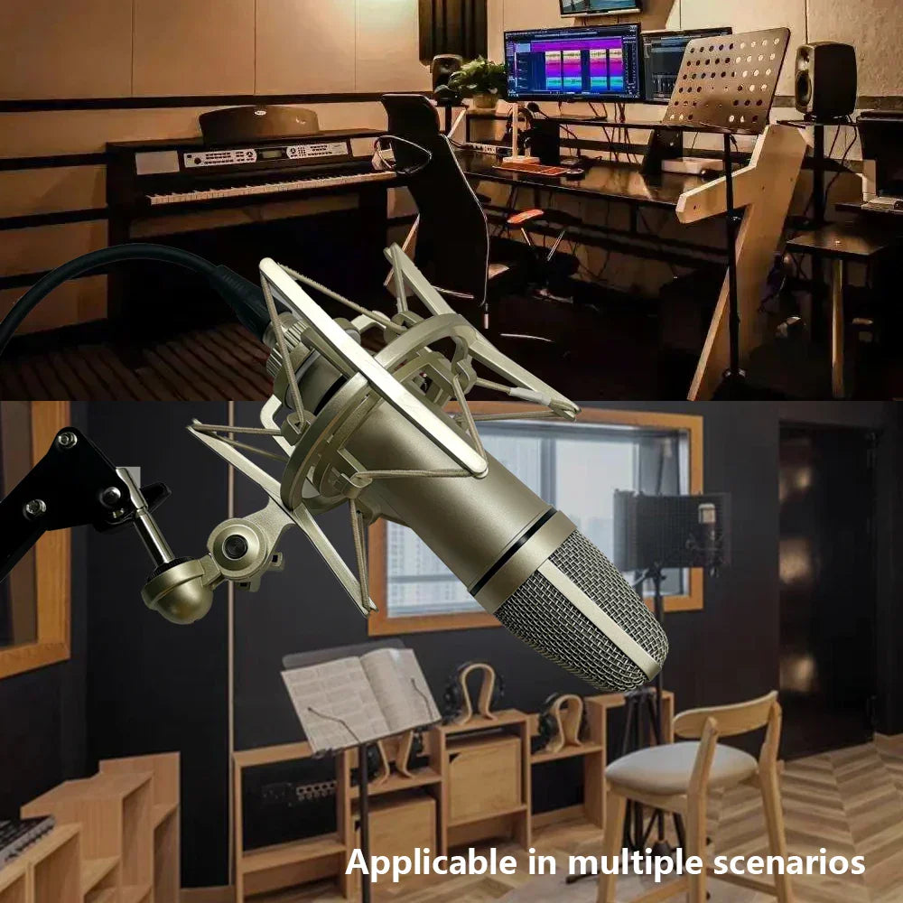 Silver condenser microphone professional with mesh grille shock mount for laptop wired karaoke stand mikrofon audio use