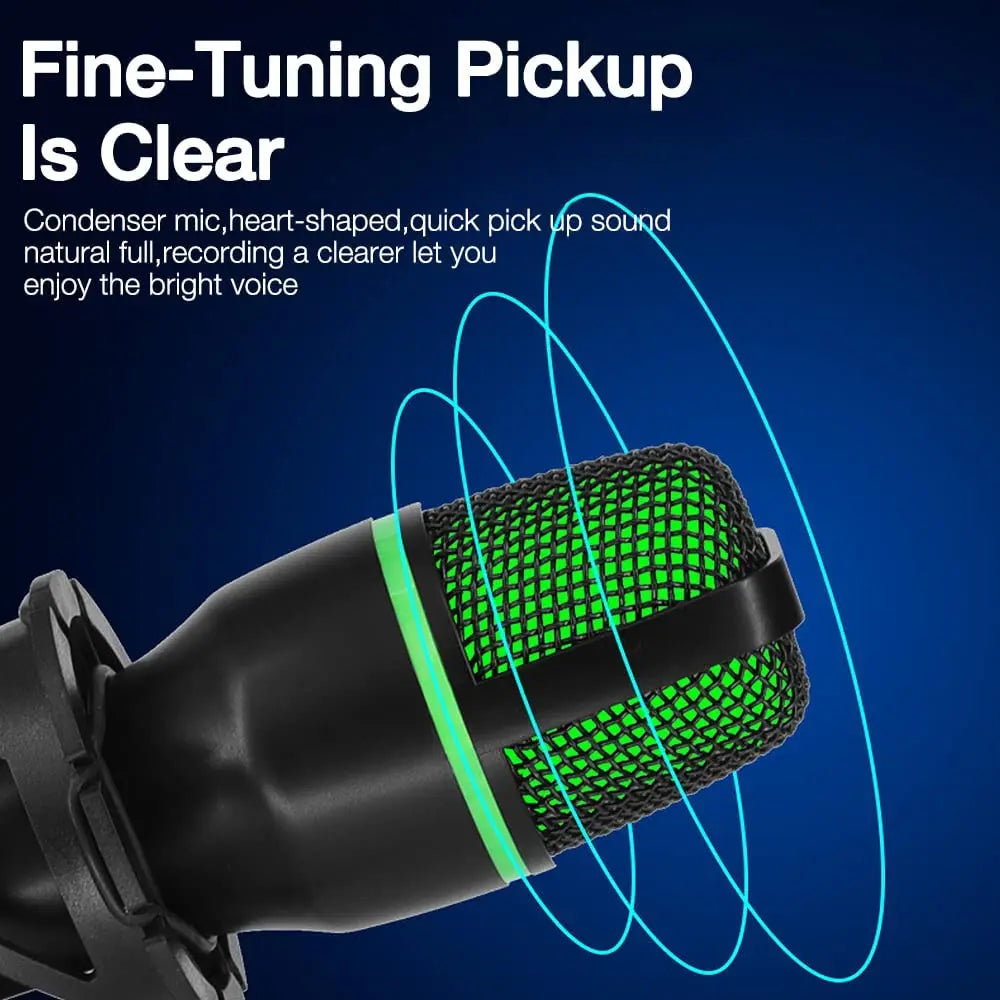 Heart-shaped condenser microphone usb with black body and green mesh grille for gaming accessories kit and live streaming podcast