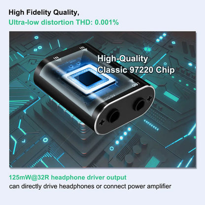 Black and silver cooidea channel mini stereo audio mixer with transparent casing revealing internal 97220 chip include audio cable