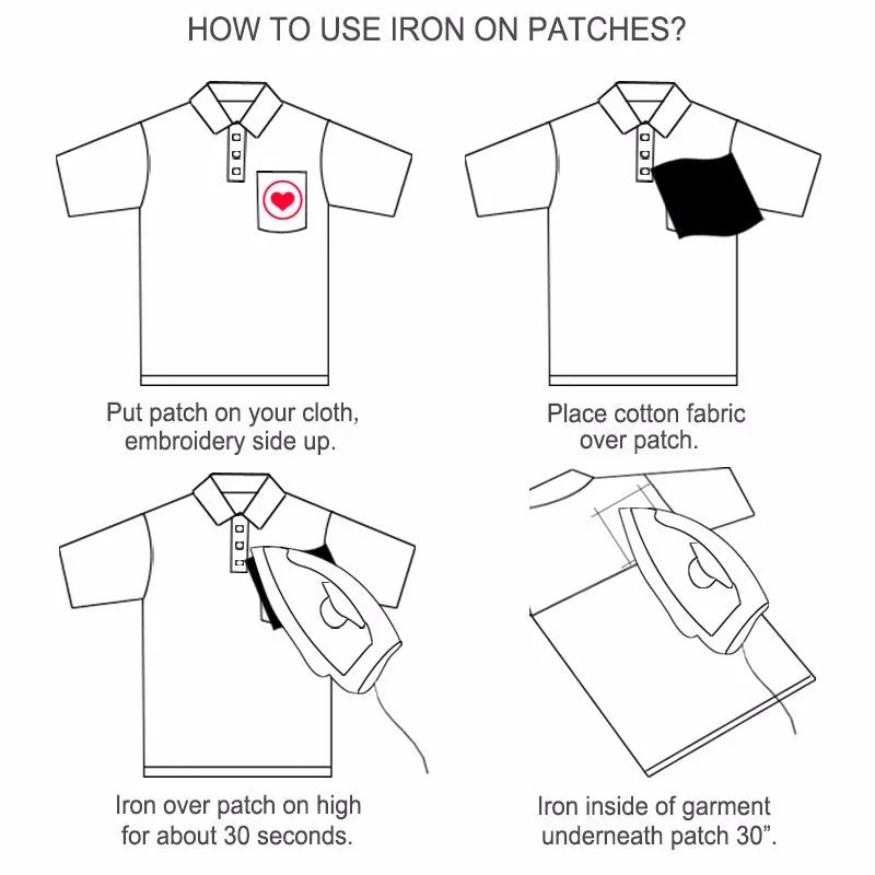 White polo shirt with heart-shaped iron-on patch on chest pocket featuring embroidered clothes patches for boy clothing type beat music
