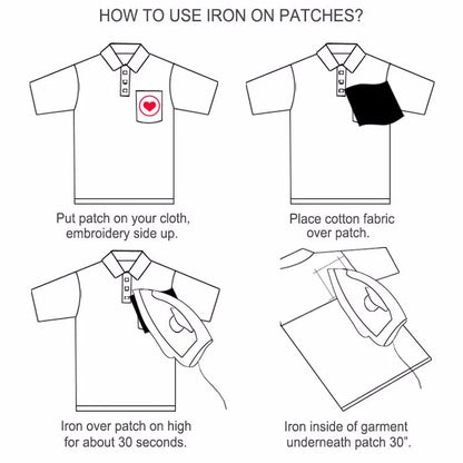 White polo shirt with heart-shaped iron-on patch on chest pocket featuring embroidered clothes patches for boy clothing type beat music