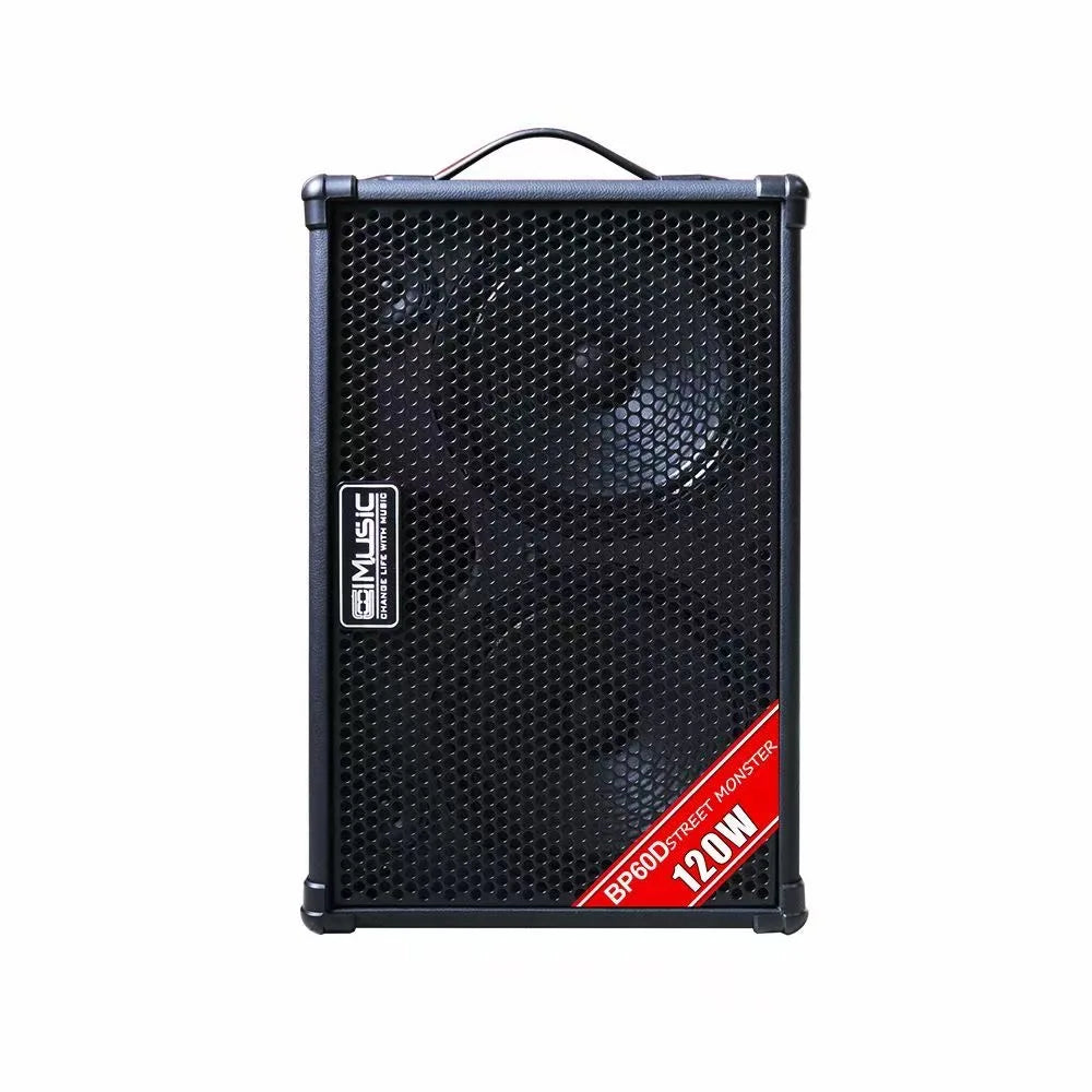 Black perforated coolmusic bp60d acoustic electric guitar amplifier speaker with red stripe and 120w branding