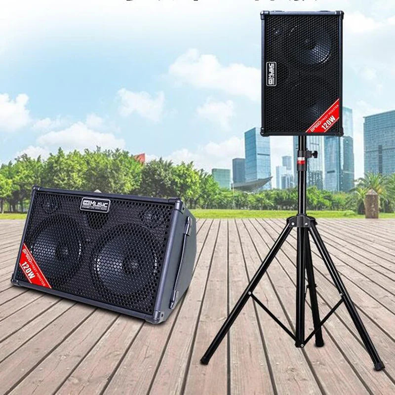 Black mesh-covered coolmusic bp60d acoustic electric guitar amplifier speaker with 120w power for practice use