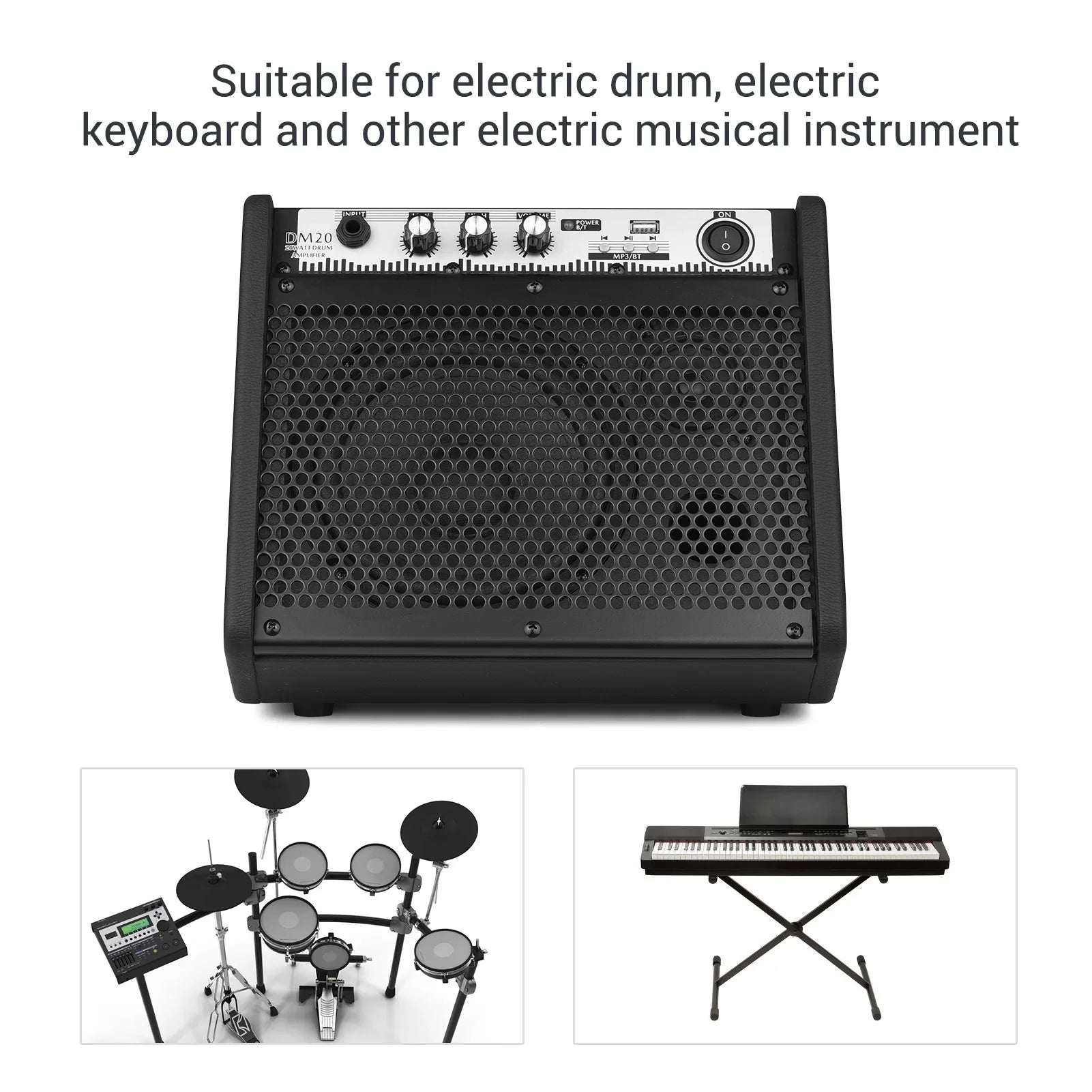 Black m20 portable amplifier with honeycomb grille supports usb mp3 player function for electric drums and keyboards